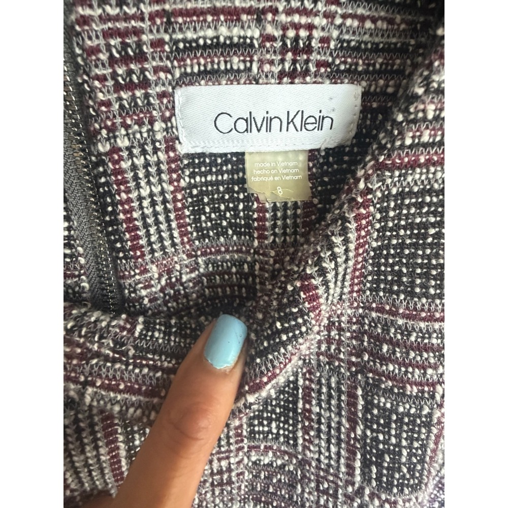 Calvin Klein Dress Women 8 Black White Plaid EUC Bell Sleeve Back Zip CD8PB86L - Picture 3 of 9